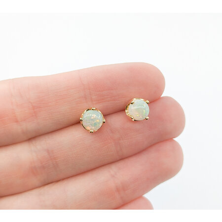 Earrings Stud 1.10ctw Round Cabochon Friction Back Opal 6mm 14ky 224074152