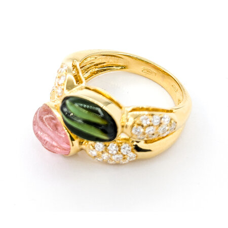 Ring Cabochon 0.8ctw Round Diamonds 4Ctw Tourmaline 18ky sz6.5 224070165