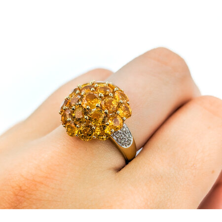 Ring Floral 0.1ctw Round Diamonds 6.5ctw Orange Sapphire 14ky sz8 224070160