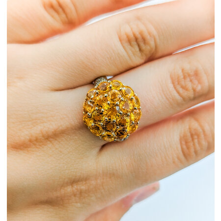 Ring Floral 0.1ctw Round Diamonds 6.5ctw Orange Sapphire 14ky sz8 224070160