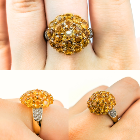 Ring Floral 0.1ctw Round Diamonds 6.5ctw Orange Sapphire 14ky sz8 224070160