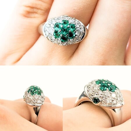 Ring Cluster 1.2ctw Round Diamonds 0.81ctw Emerald Platinum sz7 224070164