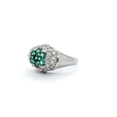 Ring Cluster 1.2ctw Round Diamonds 0.81ctw Emerald Platinum sz7 224070164