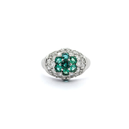 Ring Cluster 1.2ctw Round Diamonds 0.81ctw Emerald Platinum sz7 224070164