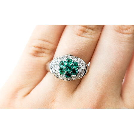 Ring Cluster 1.2ctw Round Diamonds 0.81ctw Emerald Platinum sz7 224070164