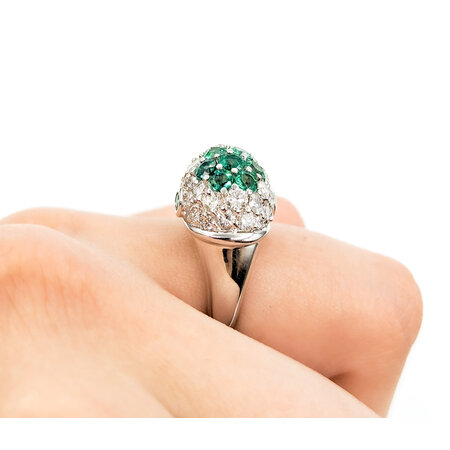 Ring Cluster 1.2ctw Round Diamonds 0.81ctw Emerald Platinum sz7 224070164