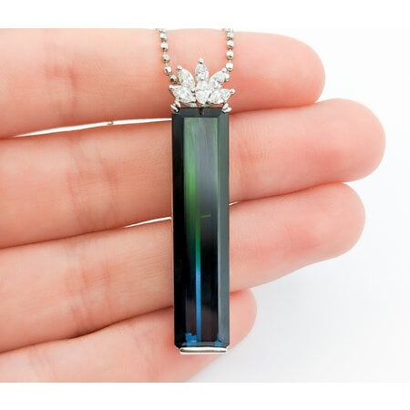 Pendant .43ctw Diamonds 17.59ct Bi-Color Tourmaline 1.75x.3" 900pt 19"" 124061256