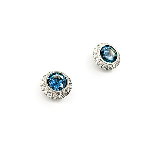 Earrings .28ctw Round Diamonds Stud 1.63ctw Montana Sapphire 8mm 14kw 124044189