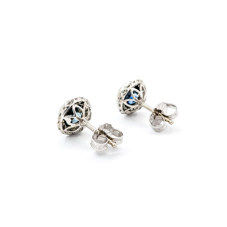 Earrings .28ctw Round Diamonds Stud 1.63ctw Montana Sapphire 8mm 14kw 124044189