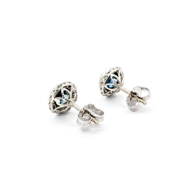 Earrings .28ctw Round Diamonds Stud 1.63ctw Montana Sapphire 8mm 14kw 124044189