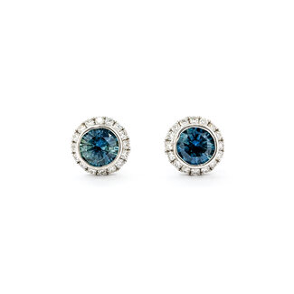 Earrings .28ctw Round Diamonds Stud 1.63ctw Montana Sapphire 8mm 14kw 124044189