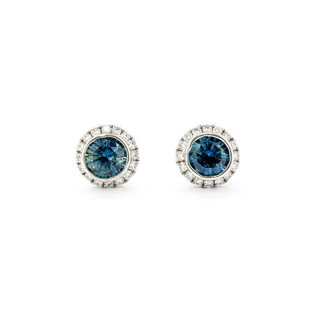 Earrings .28ctw Round Diamonds Stud 1.63ctw Montana Sapphire 8mm 14kw 124044189