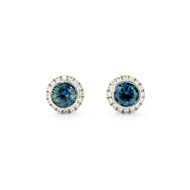 Earrings .28ctw Round Diamonds Stud 1.63ctw Montana Sapphire 8mm 14kw 124044189