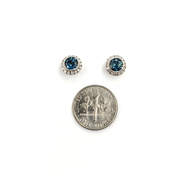 Earrings .28ctw Round Diamonds Stud 1.63ctw Montana Sapphire 8mm 14kw 124044189