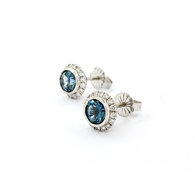 Earrings .28ctw Round Diamonds Stud 1.63ctw Montana Sapphire 8mm 14kw 124044189