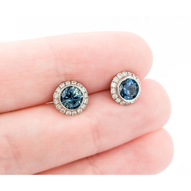 Earrings .28ctw Round Diamonds Stud 1.63ctw Montana Sapphire 8mm 14kw 124044189