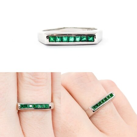 Ring Channel Set .21ctw Square Emerald 18kw sz6.5 224070155