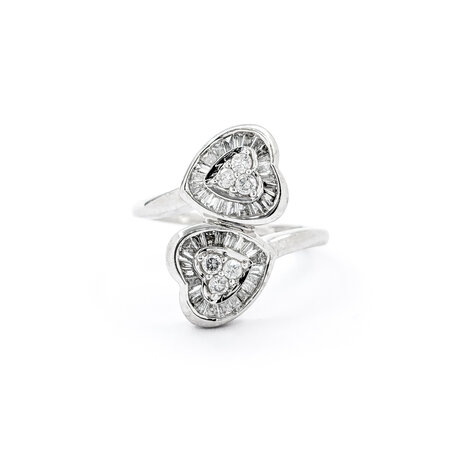 Ring Double Heart .33ctw Round/Baguette Diamonds 14kw sz6 224070006