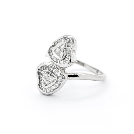 Ring Double Heart .33ctw Round/Baguette Diamonds 14kw sz6 224070006