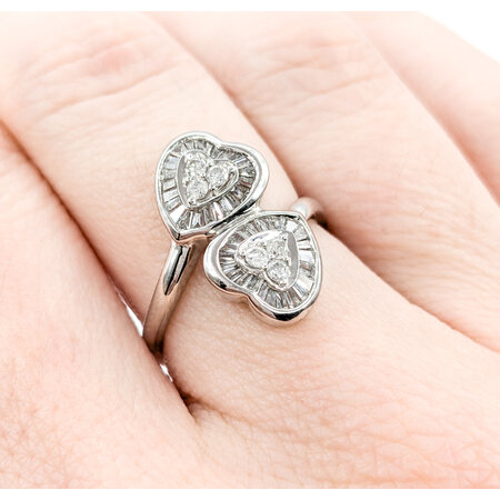 Ring Double Heart .33ctw Round/Baguette Diamonds 14kw sz6 224070006