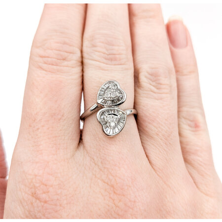 Ring Double Heart .33ctw Round/Baguette Diamonds 14kw sz6 224070006