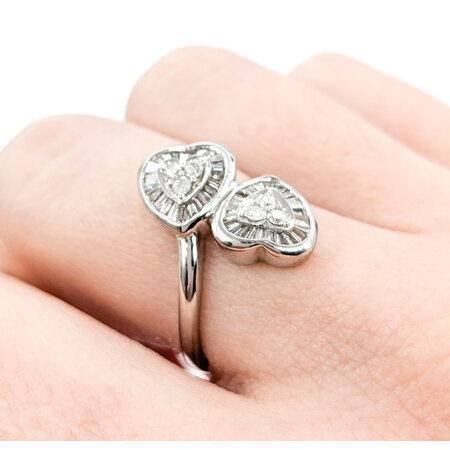 Ring Double Heart .33ctw Round/Baguette Diamonds 14kw sz6 224070006