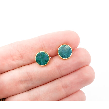 Earrings Stud 8.5mm Malachite Friction Back 9.5mm 18ky 224074307