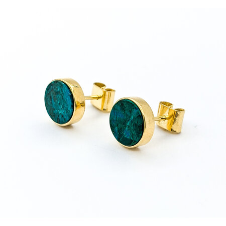 Earrings Stud 8.5mm Malachite Friction Back 9.5mm 18ky 224074307