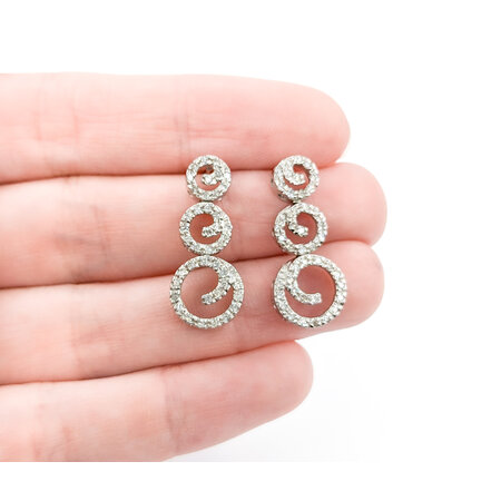 Earrings 3 Swirls .33ctw Single Cut Diamonds Fristion Back 24x10.5mm 14kw 224074004