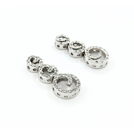 Earrings 3 Swirls .33ctw Single Cut Diamonds Fristion Back 24x10.5mm 14kw 224074004