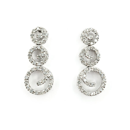 Earrings 3 Swirls .33ctw Single Cut Diamonds Fristion Back 24x10.5mm 14kw 224074004