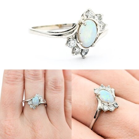 Ring .12ctw Round Diamonds .50ct Opal 14kw sz9 224070186