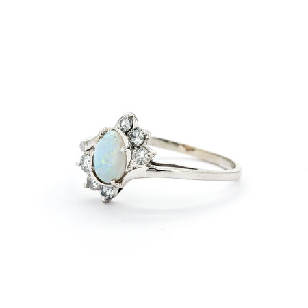 Ring .12ctw Round Diamonds .50ct Opal 14kw sz9 224070186