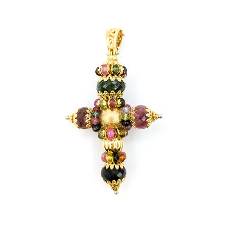 Pendant Cross 8.00ctw Beads Tourmaline 64x37mm 18ky " 224071252