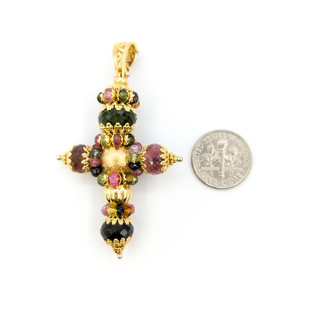 Pendant Cross 8.00ctw Beads Tourmaline 64x37mm 18ky " 224071252