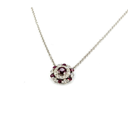 Necklace .24ctw Round Diamonds .49ctw Rubies 14kw 16-18" 1mm 124062252