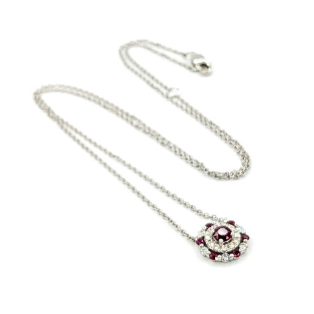 Necklace .24ctw Round Diamonds .49ctw Rubies 14kw 16-18" 1mm 124062252