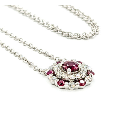 Necklace .24ctw Round Diamonds .49ctw Rubies 14kw 16-18" 1mm 124062252