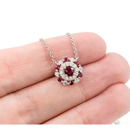 Necklace .24ctw Round Diamonds .49ctw Rubies 14kw 16-18" 1mm 124062252