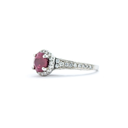 Ring Scott Kay Milgrain .50ctw Round Diamonds 1.46ct Ruby 14kw sz7 8.75mm 124060173