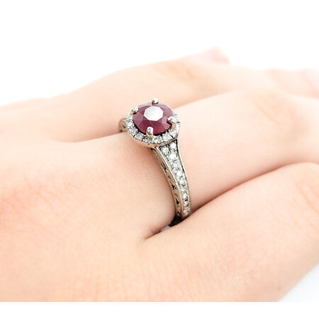 Ring Scott Kay Milgrain .50ctw Round Diamonds 1.46ct Ruby 14kw sz7 8.75mm 124060173