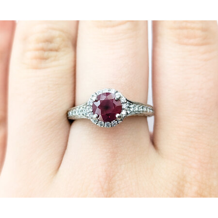 Ring Scott Kay Milgrain .50ctw Round Diamonds 1.46ct Ruby 14kw sz7 8.75mm 124060173