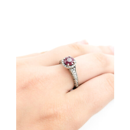 Ring Scott Kay Milgrain .50ctw Round Diamonds 1.46ct Ruby 14kw sz7 8.75mm 124060173