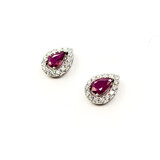  Earrings Stud .32ctw Round Diamonds .68ctw Rubies 10x8mm 14kw 124064159