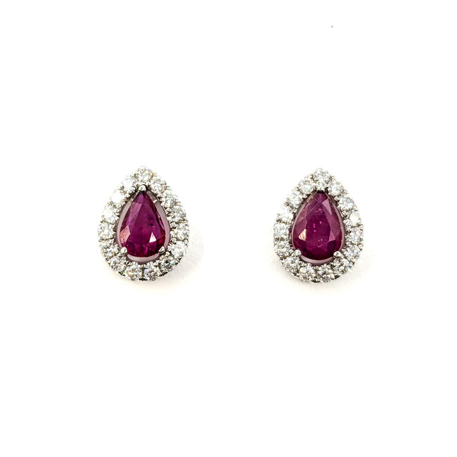 Earrings Stud .32ctw Round Diamonds .68ctw Rubies 10x8mm 14kw 124064159