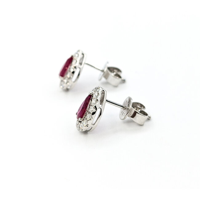Earrings Stud .32ctw Round Diamonds .68ctw Rubies 10x8mm 14kw 124064159