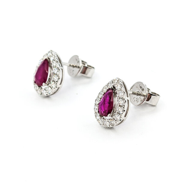 Earrings Stud .32ctw Round Diamonds .68ctw Rubies 10x8mm 14kw 124064159