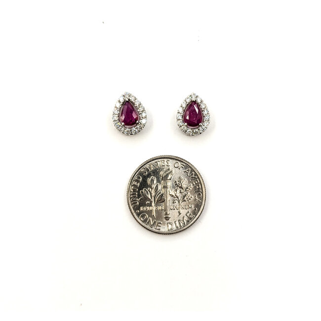 Earrings Stud .32ctw Round Diamonds .68ctw Rubies 10x8mm 14kw 124064159