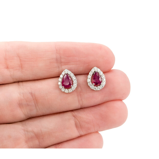 Earrings Stud .32ctw Round Diamonds .68ctw Rubies 10x8mm 14kw 124064159