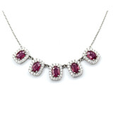  Necklace .88ctw Round Diamonds 5 Station 1.94ctw Rubies 14kw 15-17"" mm 224062253